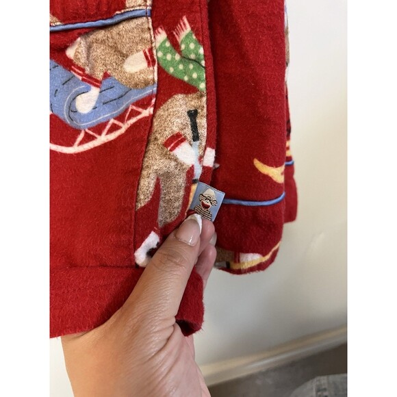 Nick & Nora Sock Monkey Pajama Top Women’s Large Red Flannel Button Down - Picture 3 of 4